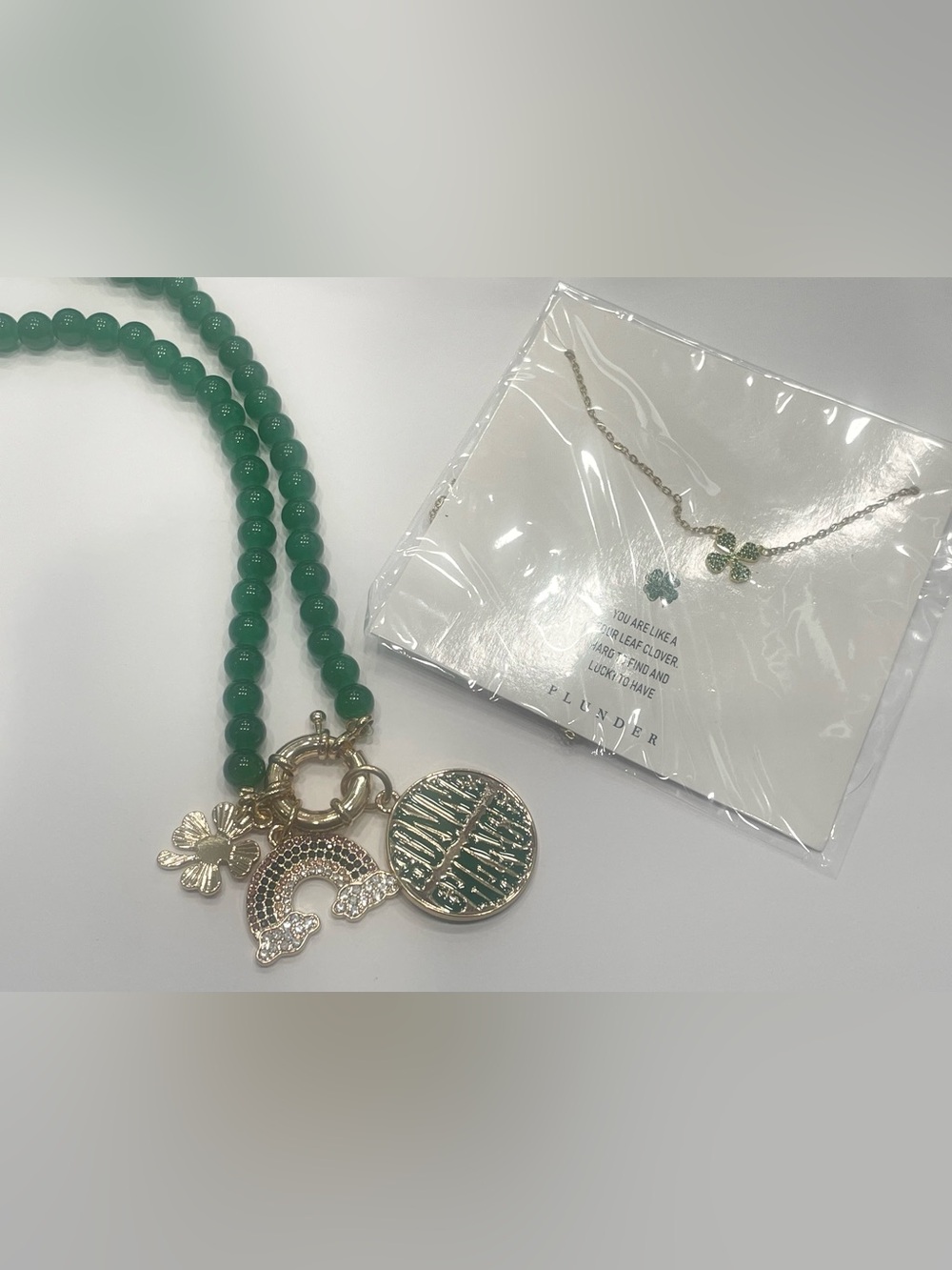 ⭐️🌈🍀Plunder Green Charm Necklace w| Gold Accents & Small Charm Necklace 🍀🌈⭐️